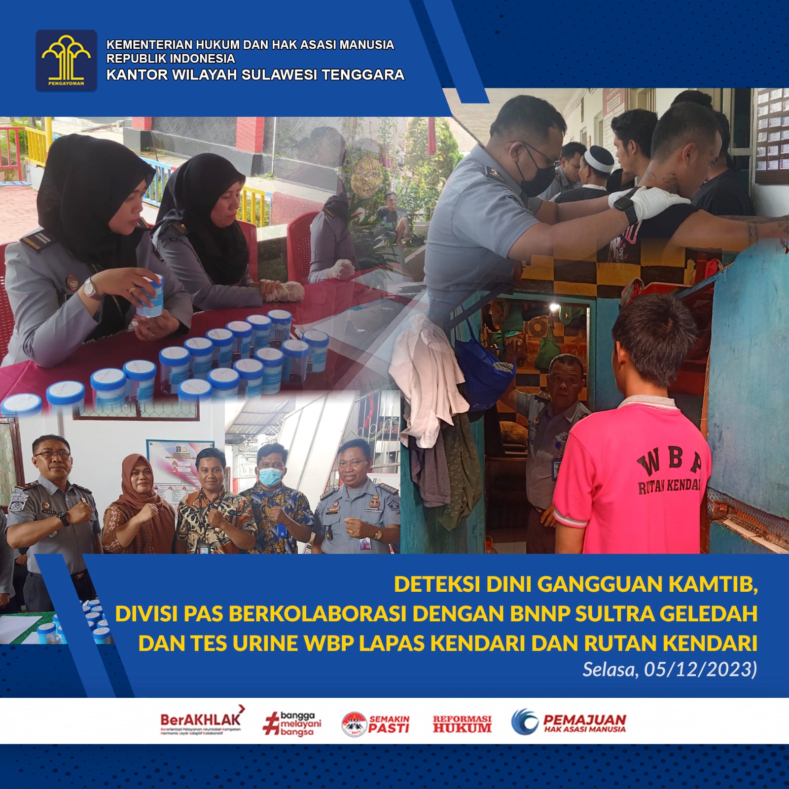 Deteksi Dini Gangguan Kamtib, Divisipas Kolaborasi Dengan BNNP Sultra Geledah & Tes Urine WBP Lapas Kendari & Rutan Kendari