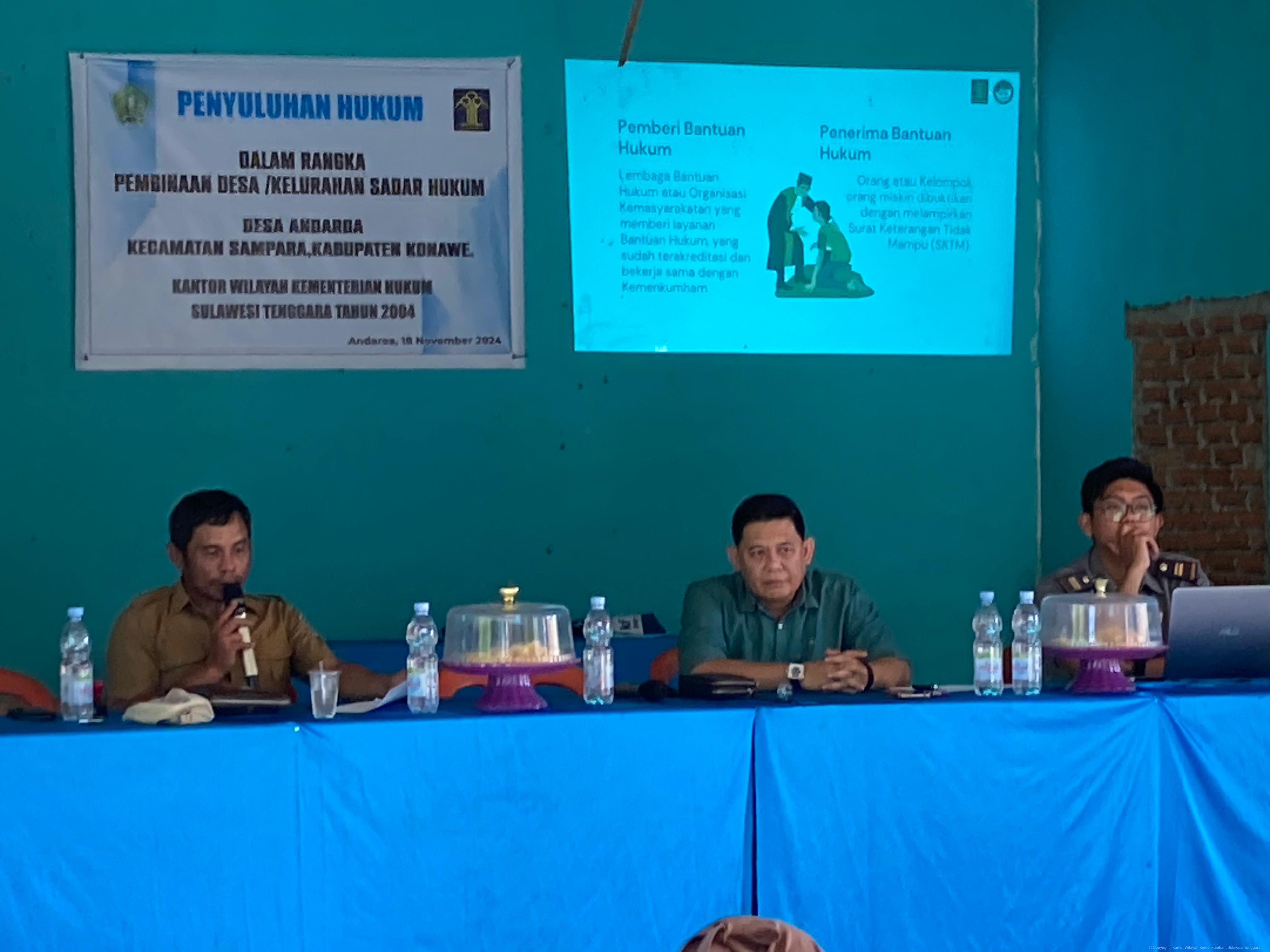 Kanwil Kemenkumham Sultra Gelar Pembinaan Desa Sadar Hukum di Desa Andaroa Kabupaten Konawe